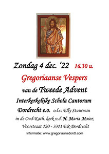 zondag 4 december - Gregoriaanse Vespers Tweede zondag Advent