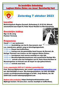 zaterdag 7 oktober - Landelijke gebedsdag Legioen Kleine Zielen