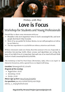 zondag 30 maart - Workshop - Love is Focus