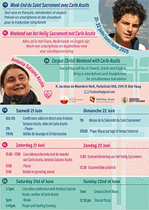 zaterdag 21 t/m zondag 22 juni - Weekend Heilig Sacrament met Carlo Acutis