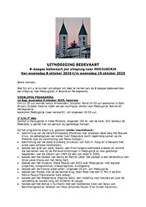woensdag 8 t/m woensdag 15 oktober - Vliegbedevaart naar Medjugorje
