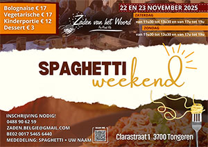 zaterdag 22 t/m zondag 23 november - Spaghetti weekend
