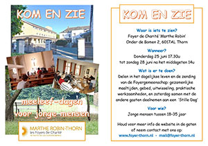 donderdag 25 t/m zondag 28 juni - Kom en zie - meeleefdagen voor jonge mensen