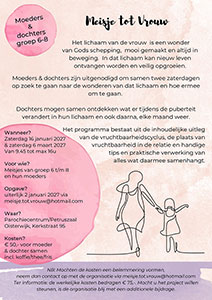 vanaf zaterdag 16 januari 2027 - Tweedaagse workshop Meisje tot Vrouw vanaf zaterdag 16 januari 2027 - Tweedaagse workshop Meisje tot Vrouw